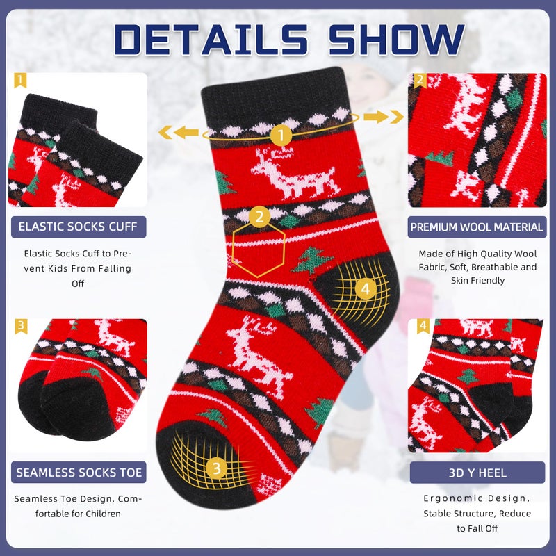 Eocom 6 Pairs Children's Winter Warm Wool Animal Crew Socks Kids Boys Girls Socks (6 Pairs Christmas Deer, 8-12 Years) - Image 4